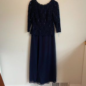 ALEX EVENINGS  A-line Mock Two-Piece 3/4 Sleeve Formal Dress Sequin wedding